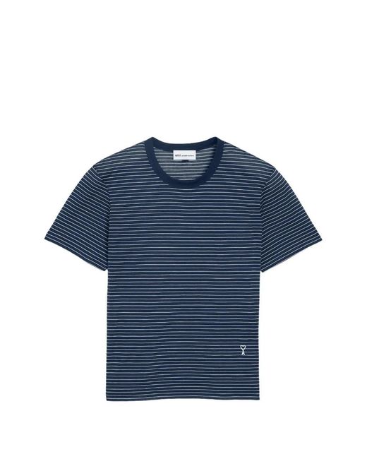 AMI Blue Ami De Coeur Striped T-Shirt