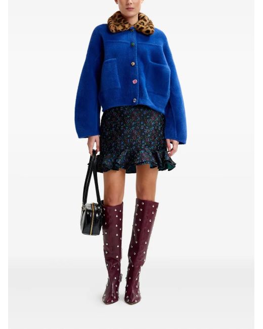 Essentiel Antwerp Blue Floral-Print Ruffled-Hem Skirt
