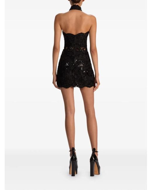 Alice + Olivia Black Schulterfreies Georgie Minikleid Mit Verzierter Spitze