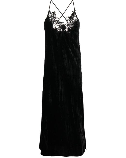 ERMANNO FIRENZE Black Pleated Velvet Slip Dress