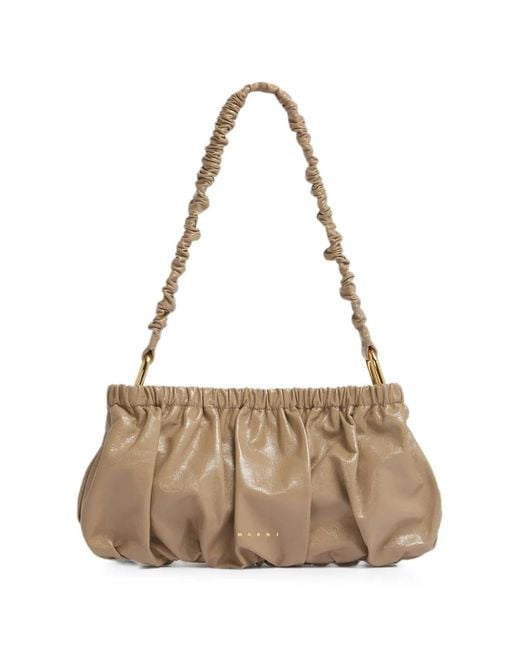 Marni Natural Crinkled Gathered Shoulder Bag