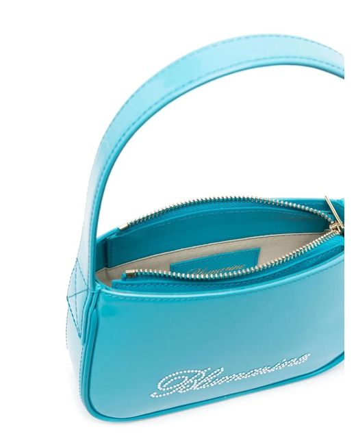 Blumarine Blue Light- Patent Finish Mini Bag With Rhinestone-Embellished Logo