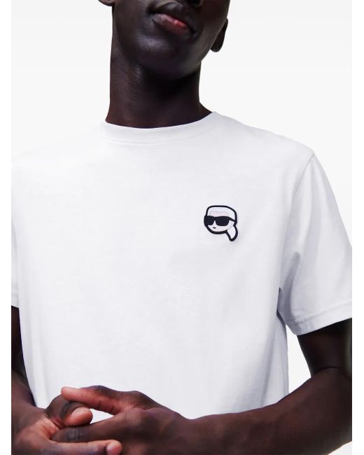 Karl Lagerfeld White Ikon-Appliqué T-Shirt for men