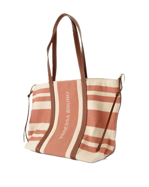Vanessa Bruno Pink Striped Leather-Trimmed Tote Bag