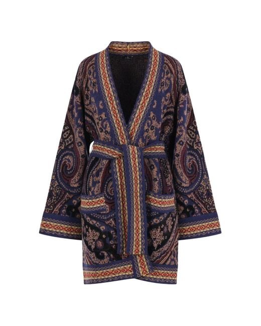 Etro Purple Paisley-Pattern Belted Jacket