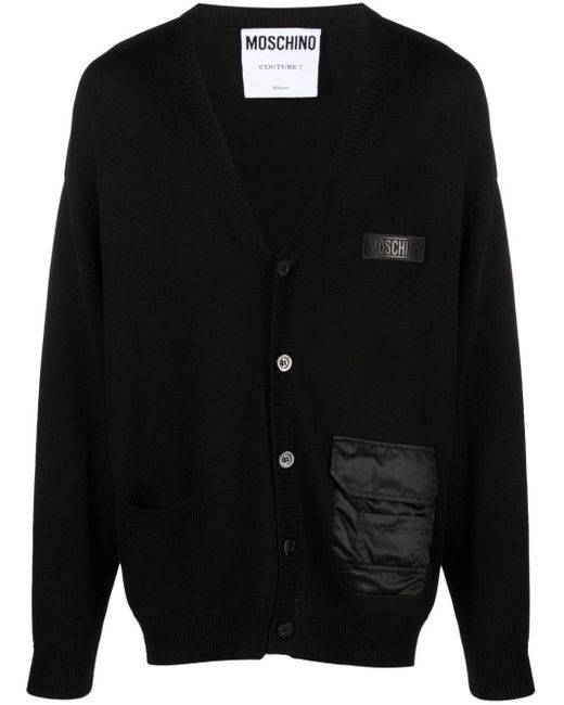 Moschino Black Logo-embossed Ribbed-knit Cardigan for men