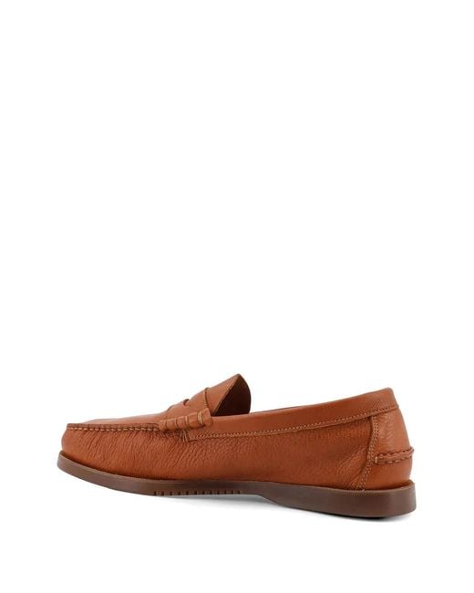 Paraboot Brown Embossed-Stitch Loafers for men