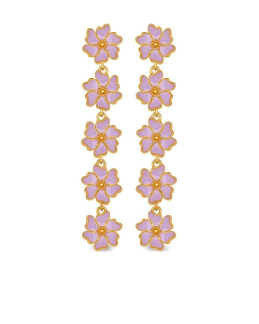 Oscar de la Renta White Cherry Blossom Drop Earrings