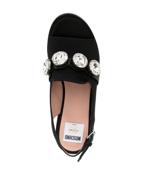 Sandales plateforme à détails de cristaux 105 mm Moschino en coloris Black