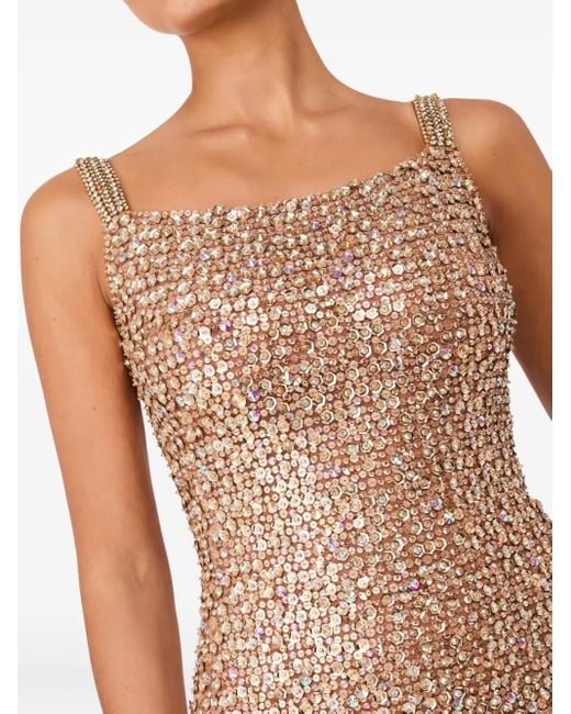 Jenny Packham Natural Sequin-Embellished Open-Back Maxi Dress