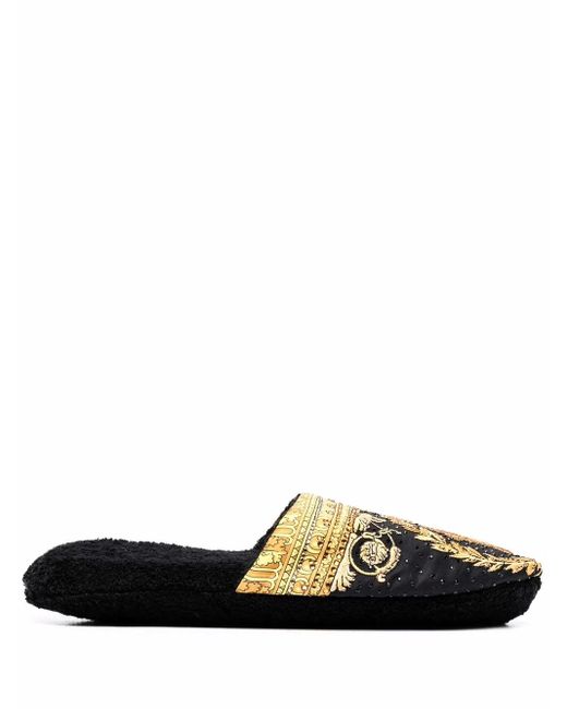 Versace Black Baroque-Print Slippers