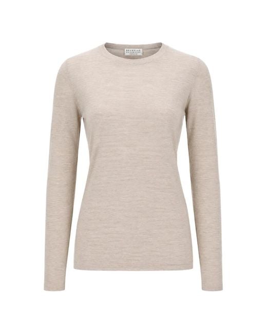 Brunello Cucinelli Natural Fine-Knit Long-Sleeve Sweater