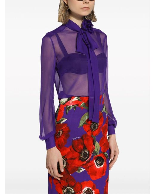 Dolce & Gabbana Purple Pussy-bow Silk-chiffon Blouse