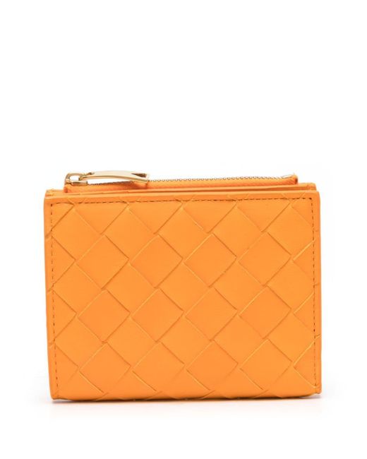 Bottega Veneta Orange Small Intrecciato Bi-fold Leather Wallet