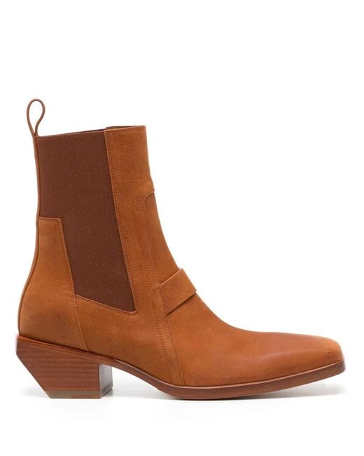 Rick Owens Brown Leather Ankle Boots for men
