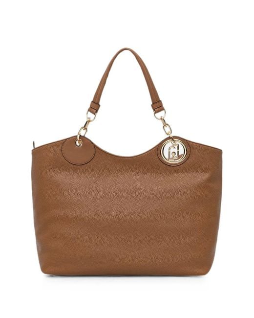 Liu Jo Brown Logo-Plaque Pebbled-Effect Tote Bag
