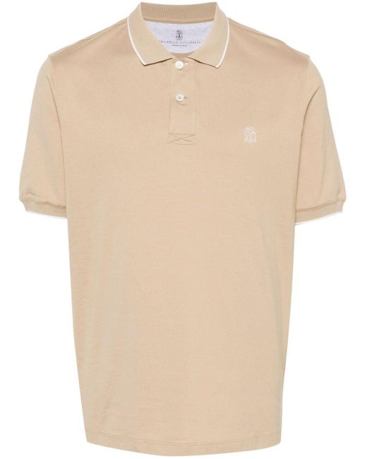 Brunello Cucinelli Natural Embroidered-logo Polo Shirt for men