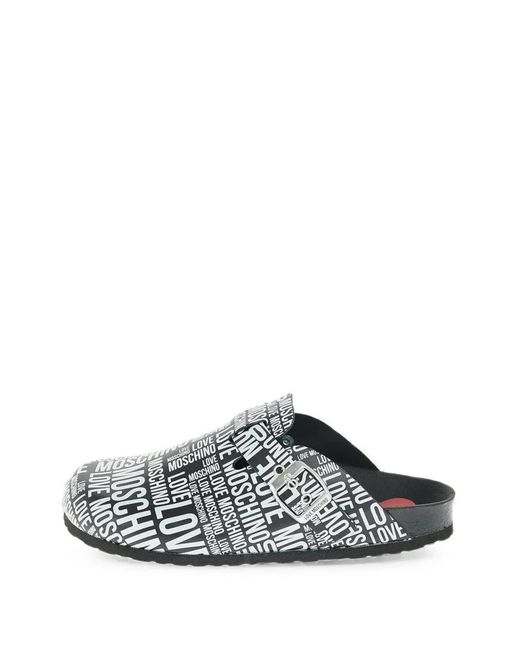 Moschino White Logo-Print Buckle Sandals