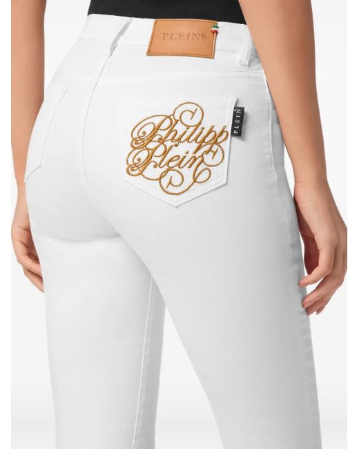 Philipp Plein White Denim High Waist Jegging Logo