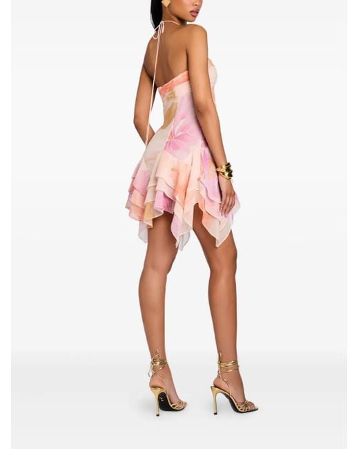retroféte Pink Maura Floral-Print Ruffled Mini Dress