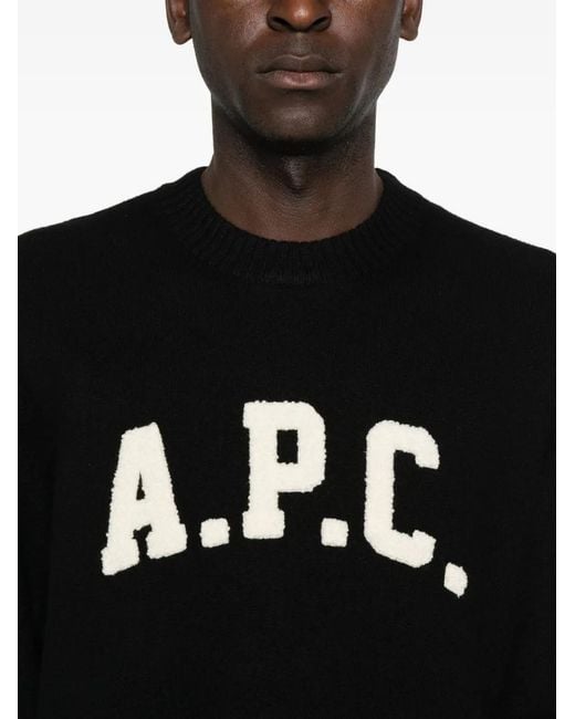 A.P.C. Black Crew Neck Sweater With Bold Lettering for men