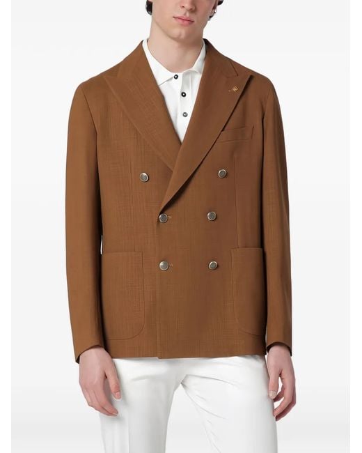 Tagliatore Brown Double-Breasted Patch-Pocket Jacket for men
