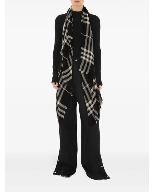 Burberry Black Check Wool Scarf