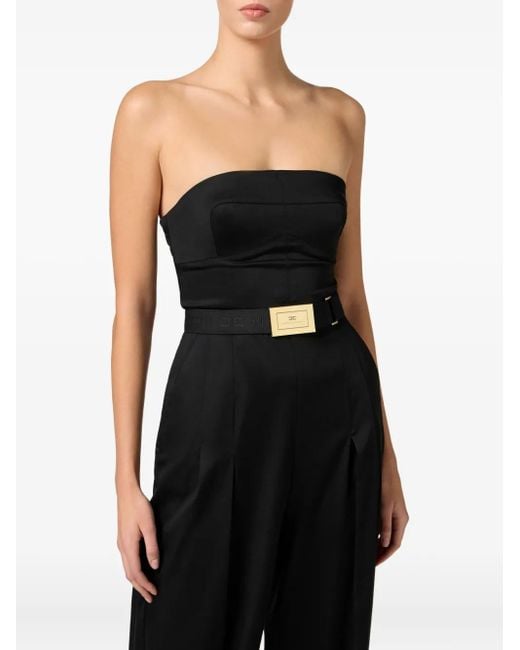 Elisabetta Franchi Black Lace-Up Belted Jumpsuit