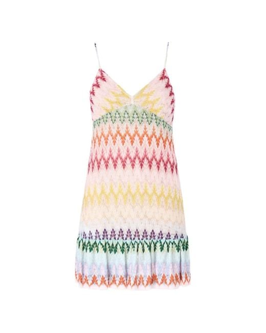 Missoni White V-Neck Chevron-Pattern Mini Dress