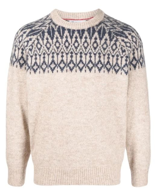 Brunello Cucinelli Pink Patterned-Knit Crew-Neck Jumper for men