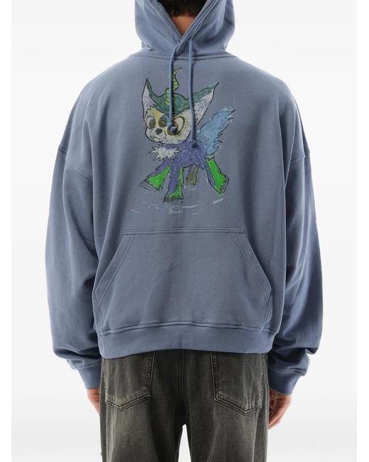 we11done Blue Graphic-Print Zip-Up Hoodie for men