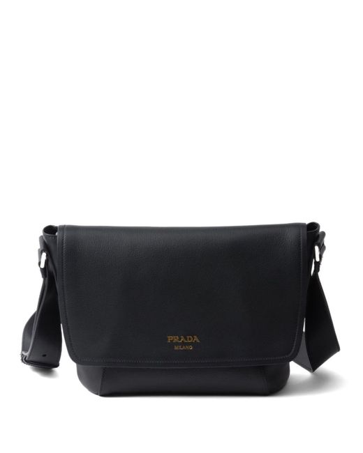 Prada Black Logo-print Leather Shoulder Bag for men