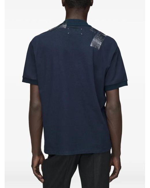 Maison Margiela Blue Tape-Detail V-Neck Polo Shirt for men