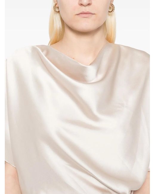 Amsale White Draped Satin Gown
