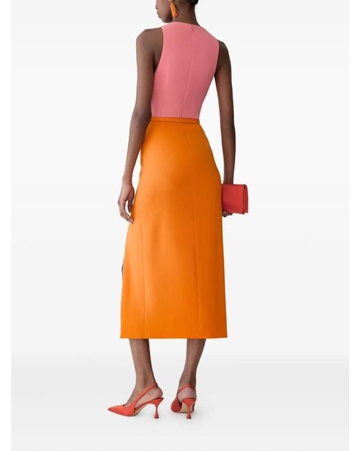 Carolina Herrera Orange Colourblock-Design Belted Midi Dress