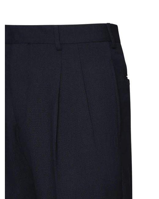 BE ABLE Blue Pleated Virgin-Wool Trousers for men