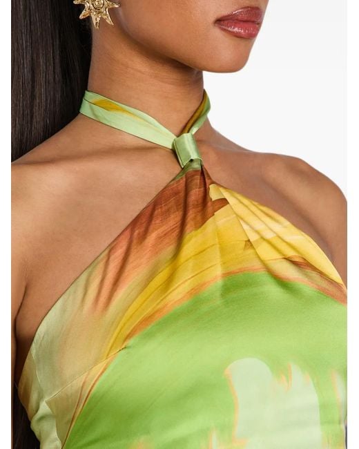 retroféte Green Jamie Brushstroke-Print Halterneck Top