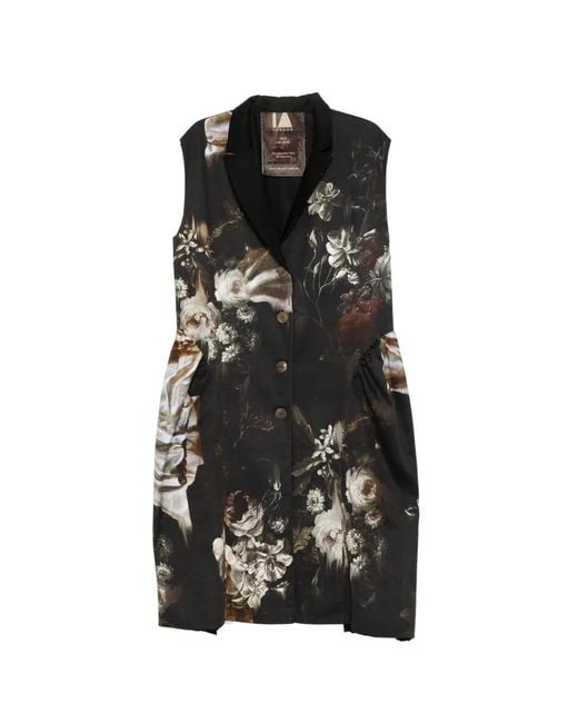 IA London Black Floral-Print Sleeveless Coat