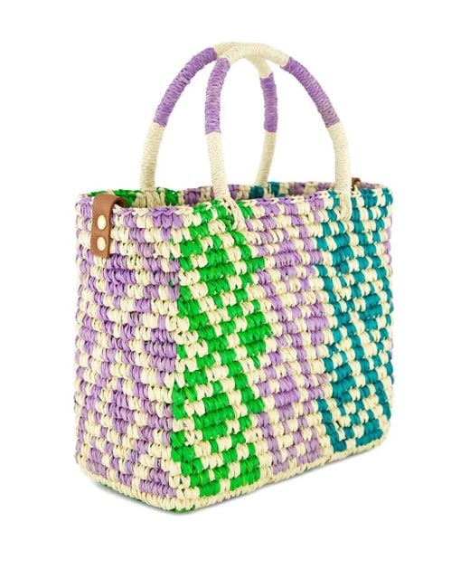 Sensi Studio Green Medium Canasta Patterned-Straw Tote Bag
