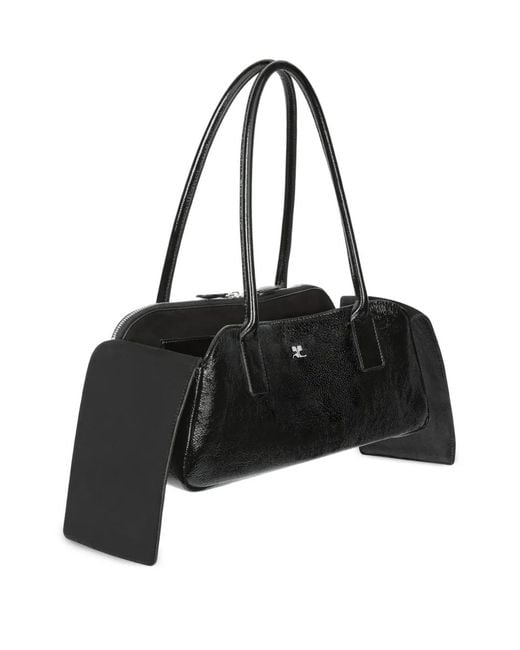 Courreges Black Zip Leather Shoulder Bag