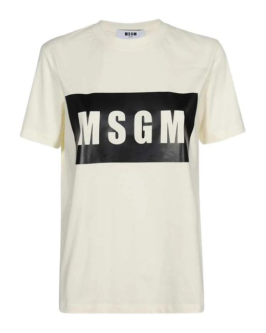 MSGM White Logo-Print Cotton T-Shirt