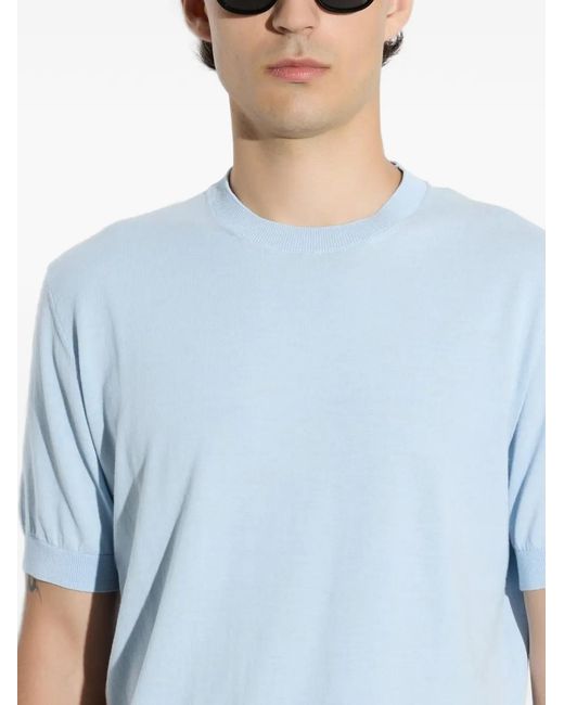 Paolo Pecora Blue Short-Sleeve Cotton Sweater for men