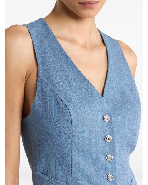 Etro Blue Gilet À Boutons Pegaso Rayé