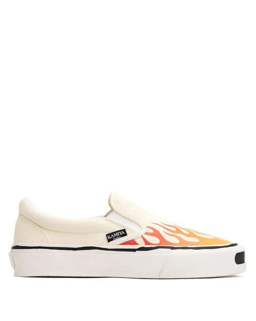 KAMIYA White Cornell Flame-Pattern Sneakers