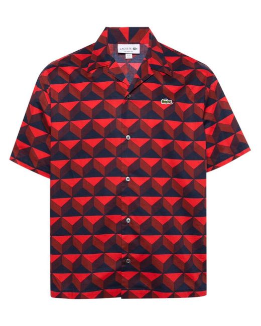 Lacoste Red Logo-patch Geometric-print Shirt for men