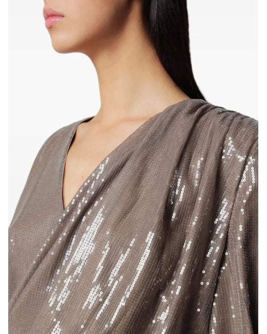ROTATE BIRGER CHRISTENSEN Gray Sequin-Embellished Ruched Mini Dress