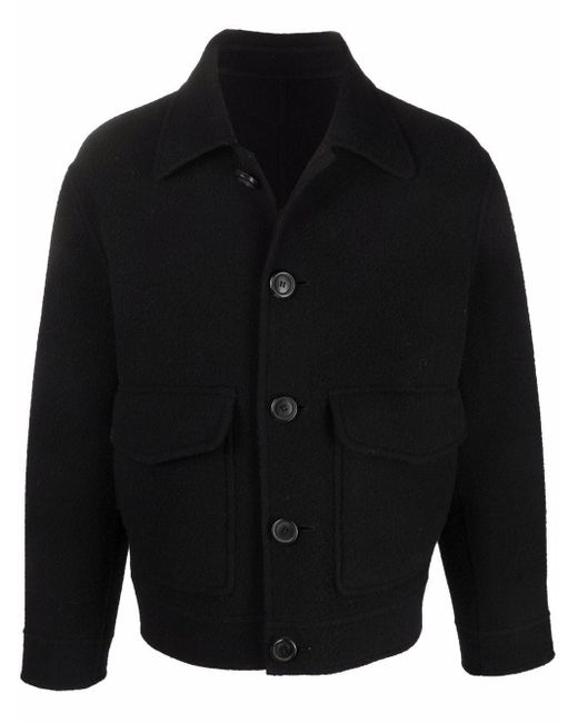 AMI Fleece Shirt Jacket in Black for Men Lyst