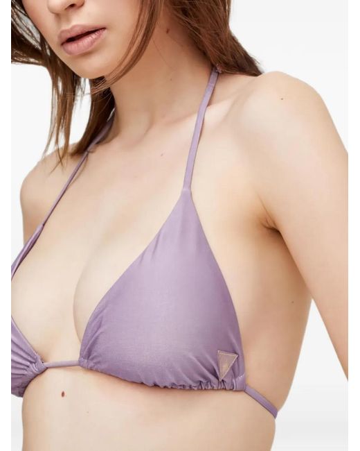 Guess Glitter-Effect Triangle Bikini Top in het Purple