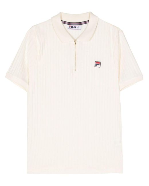 Fila White Ribbed Cotton Polo Shirt for men