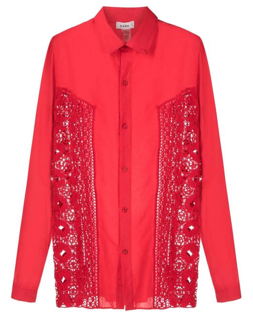 Amir Slama Red Crochet-Panel Long-Sleeved Shirt for men
